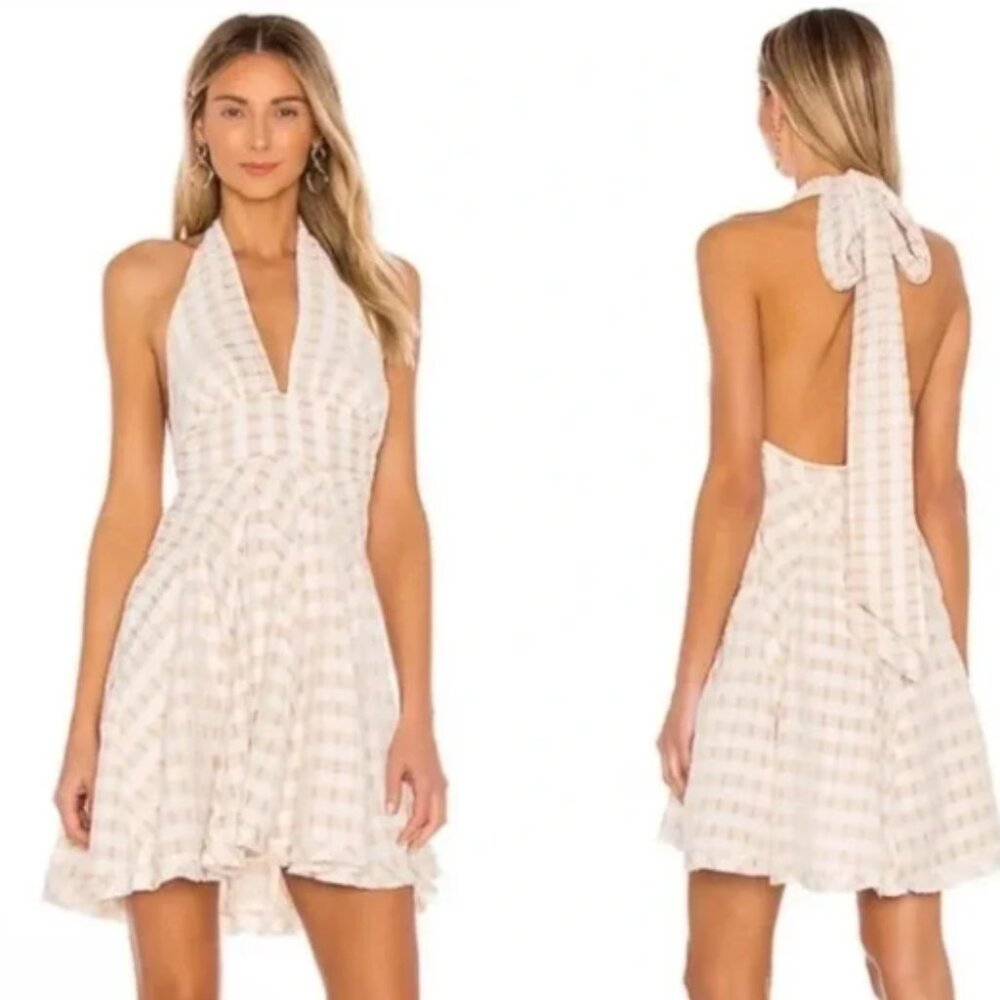 Free People Dress Do The Twist Gingham Mini Halter Backless Summer Tea SZ 8